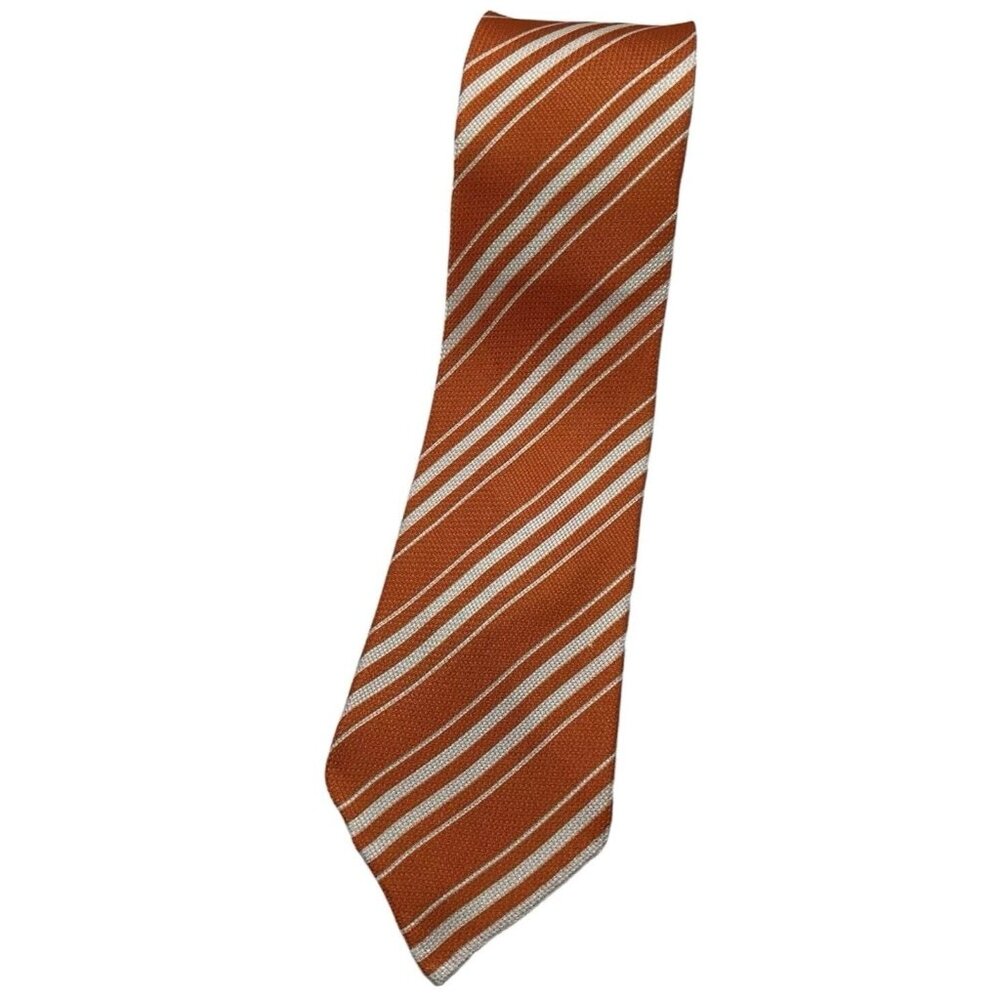 NWOT KITON 100% Silk 7Fold Unlined Necktie LUXURY Tie Orange Striped W:3.5" EUC